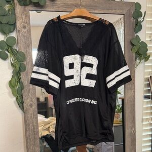Fashion Nova Black Mesh Top with White Numbers